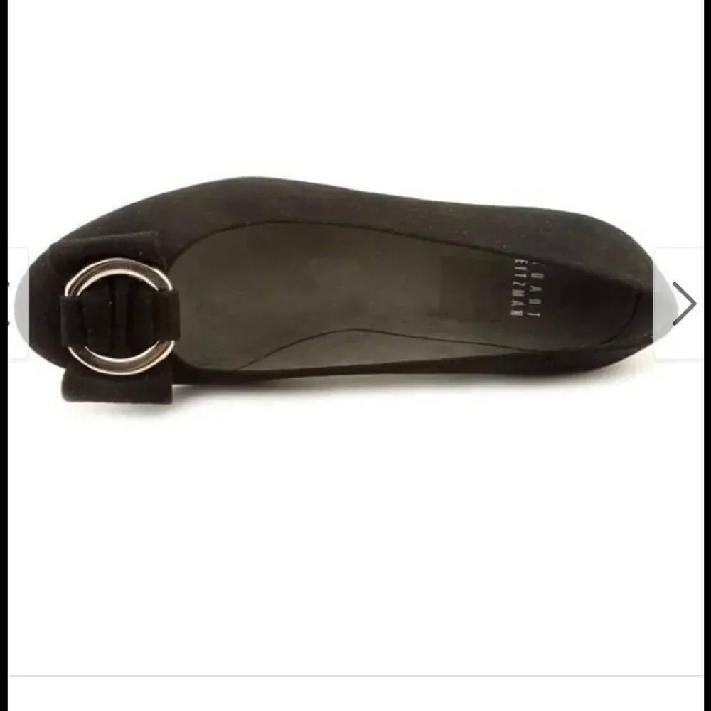 Stuart‎ Weitzman Caring Black Suede Low Wedge Silver Ring Accent 8.5